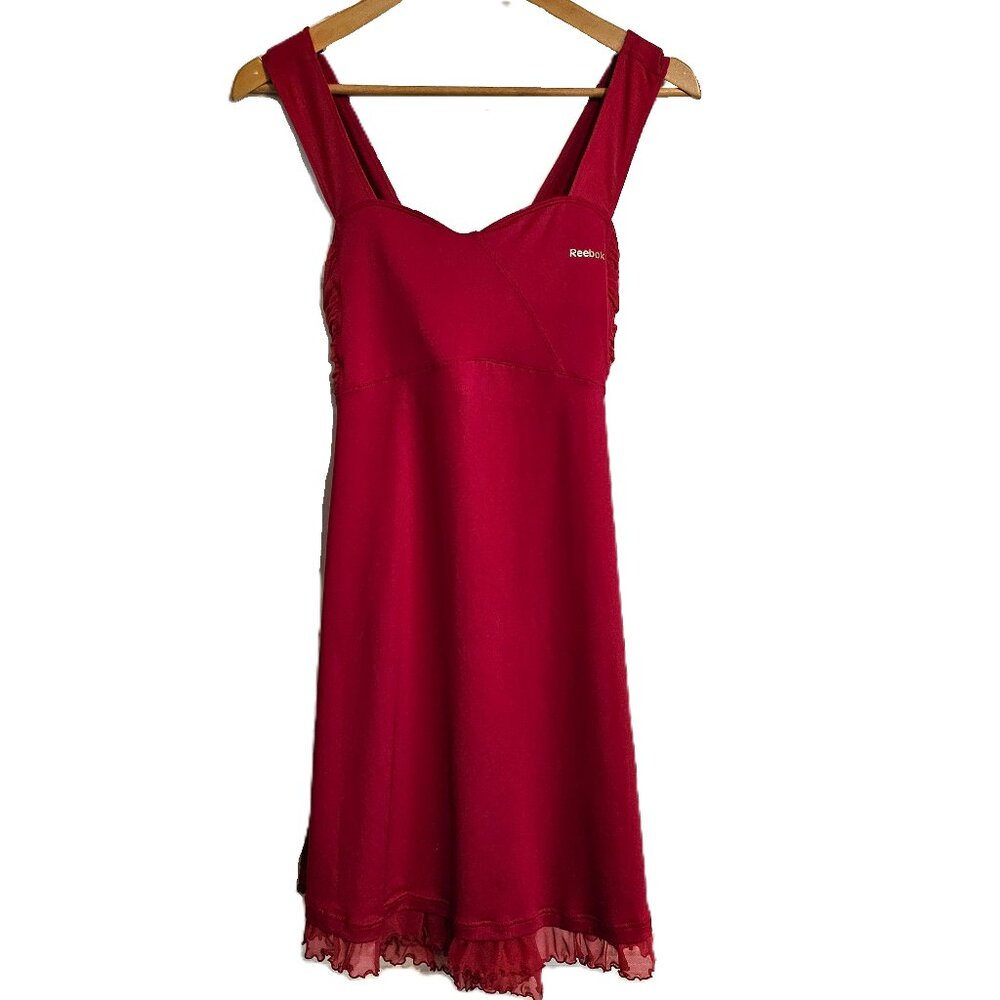 REEBOK Short Red Tennis Zig Dress with Criss Cross Back & Ruffle Trim Size XL